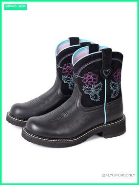 Full Grain Leather Cowgirl Ankle Boots Round Toe Embroidered Western